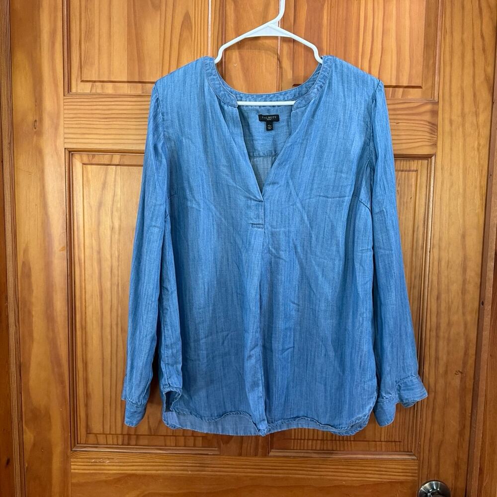 Talbots Women's Blue Denim Long Sleeve V-Neck Blouse Size XL